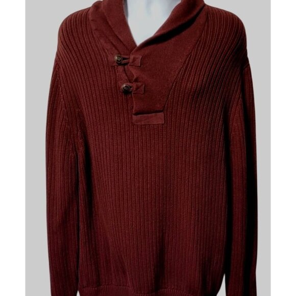 Duluth Trading Co Men's Brigadier Shawl Collar Sweater L Tall Burgundy Preppy - Picture 2 of 10